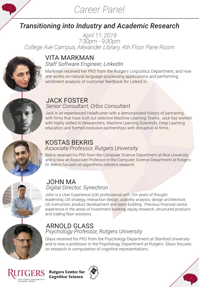 "Transitioning into Industry and Academic Research", Cognitive Science Club Career Panel - Event Flyer